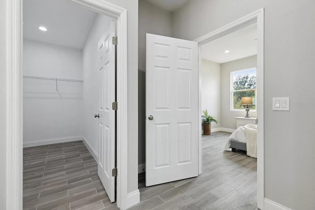 interior space with wood tiled floor