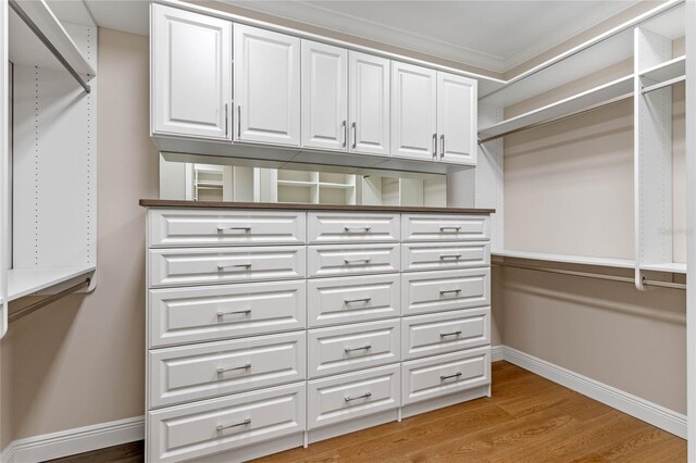 walk in closet featuring light wood-style flooring