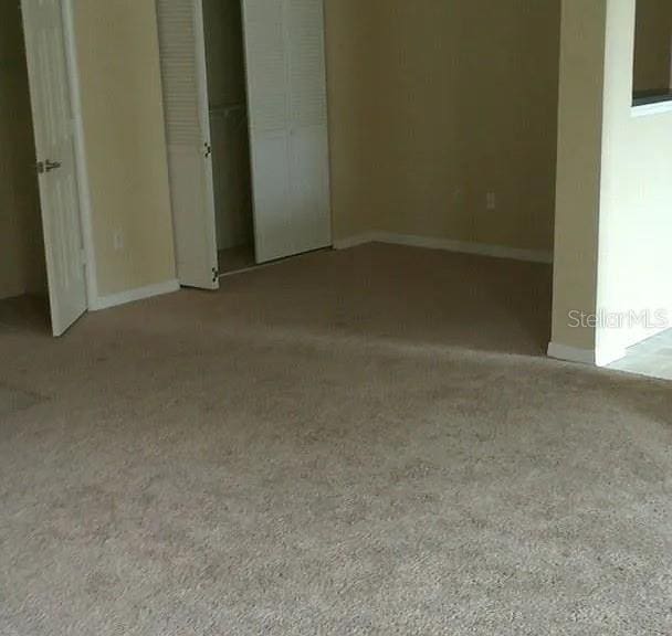 unfurnished bedroom with a closet and carpet flooring