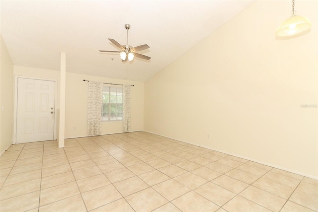 unfurnished room with vaulted ceiling and ceiling fan