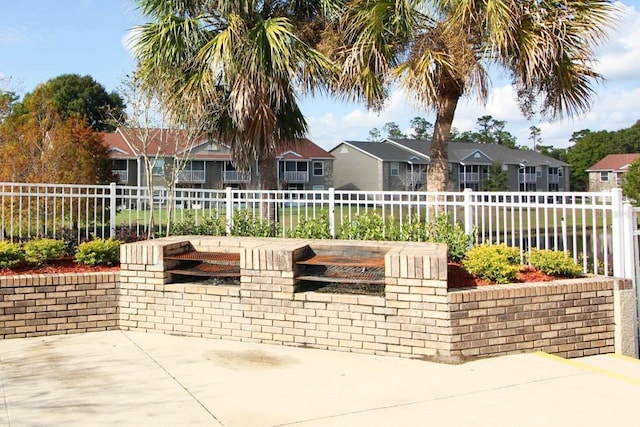 view of patio featuring a fenced backyard and a residential view