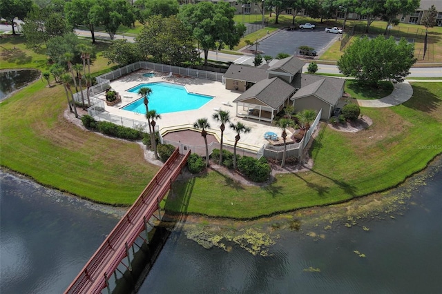 aerial view with a water view