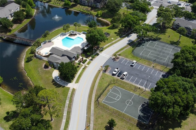 aerial view featuring a water view