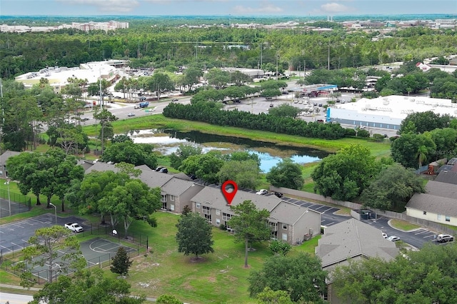 bird's eye view with a water view and a residential view