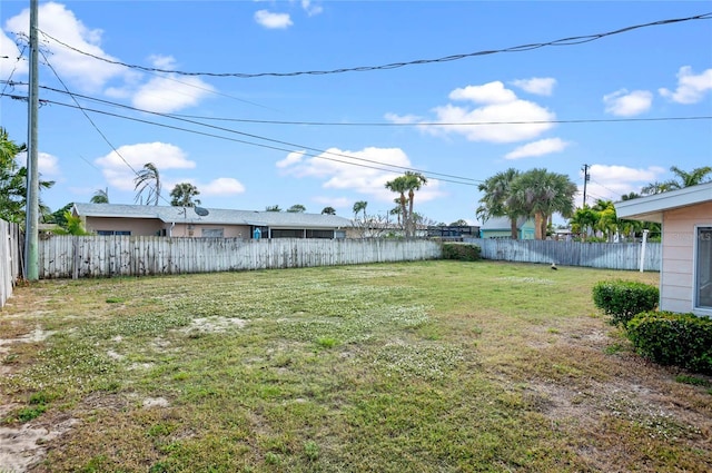 view of yard with a fenced backyard