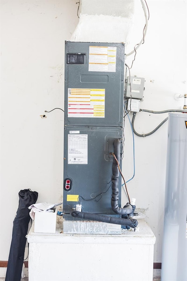 utility room with water heater and heating unit