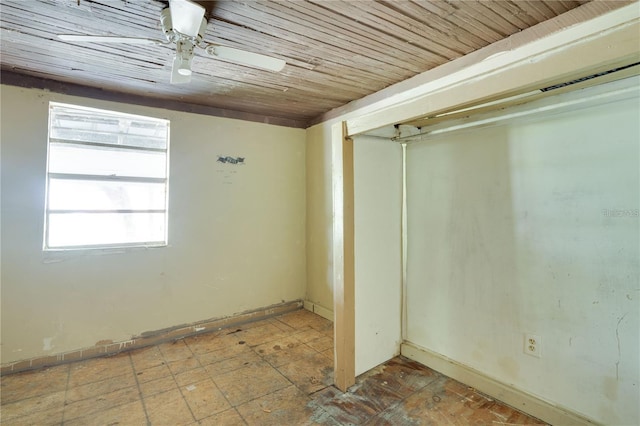 spare room with wooden ceiling and a ceiling fan