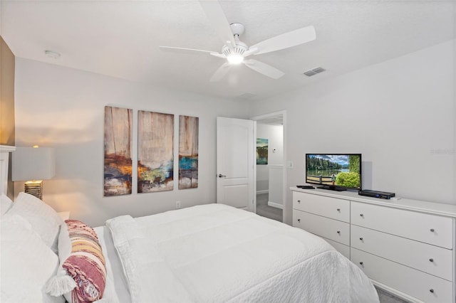 bedroom with a ceiling fan and visible vents