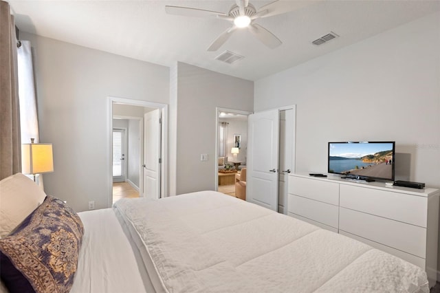 bedroom with visible vents and a ceiling fan