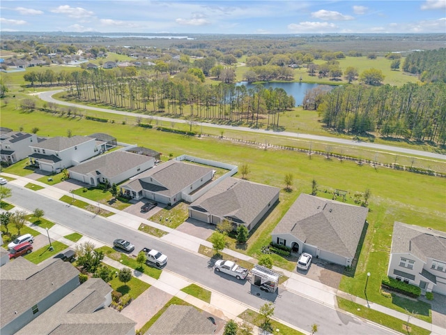 bird's eye view with a water view and a residential view