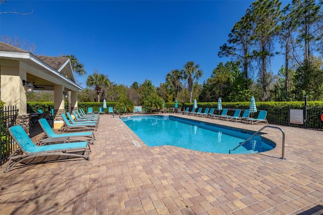 community pool featuring a patio area and fence