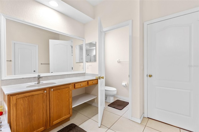 bathroom with vanity, toilet, and tile patterned floors