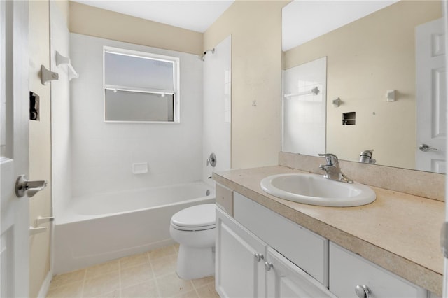 full bathroom with tile patterned flooring, tub / shower combination, vanity, and toilet