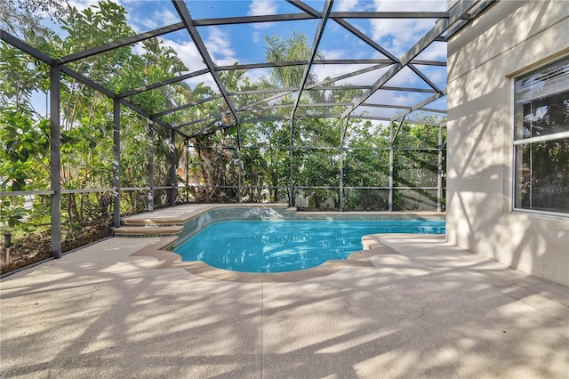 outdoor pool featuring a patio and a lanai