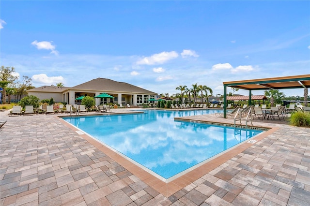 community pool with a patio