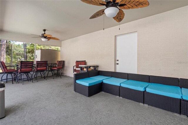 view of patio / terrace with outdoor dining space, outdoor lounge area, and ceiling fan