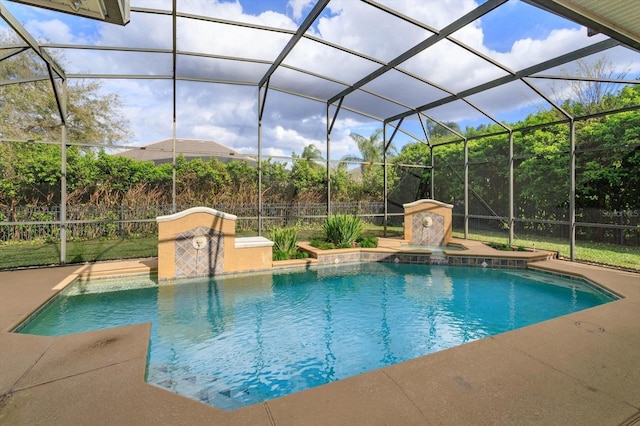 1704 Kersley Cir, Lake Mary, FL 32746 - pool featuring glass enclosure, fence, a patio, and an in ground hot tub