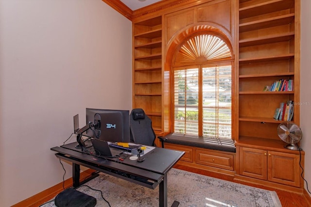 1704 Kersley Cir, Lake Mary, FL 32746 - home office featuring built in features, light wood-style floors, and baseboards