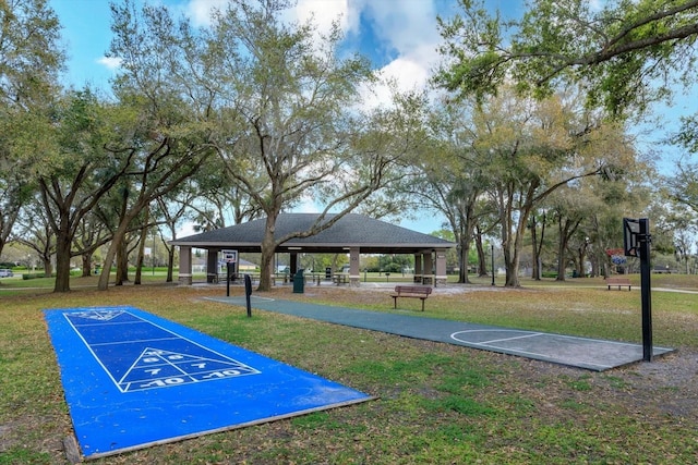 1704 Kersley Cir, Lake Mary, FL 32746 - surrounding community with a lawn, a gazebo, and shuffleboard