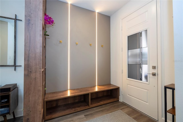 mudroom with wood finished floors