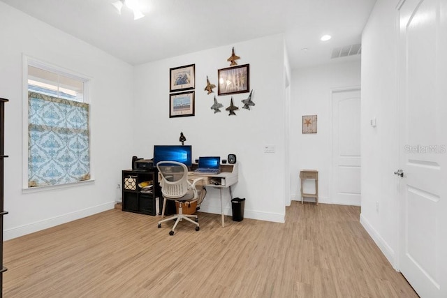 2312 Datura Loop, Saint Cloud, FL 34772 - office with light wood-style floors, baseboards, visible vents, and recessed lighting