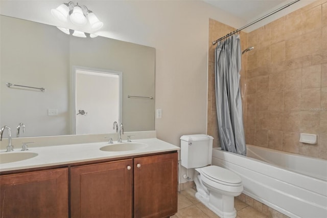 bathroom featuring shower / bath combo, tile patterned flooring, a sink, and toilet