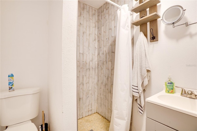 bathroom featuring a shower stall, toilet, and a sink