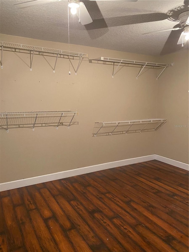 spacious closet with ceiling fan and wood finished floors