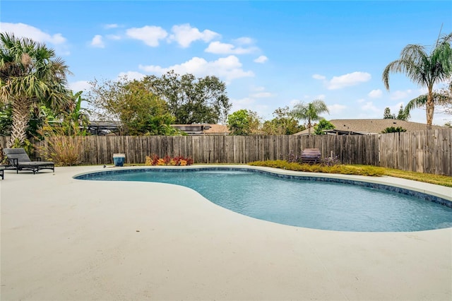 view of pool with a fenced in pool, a fenced backyard, and a patio