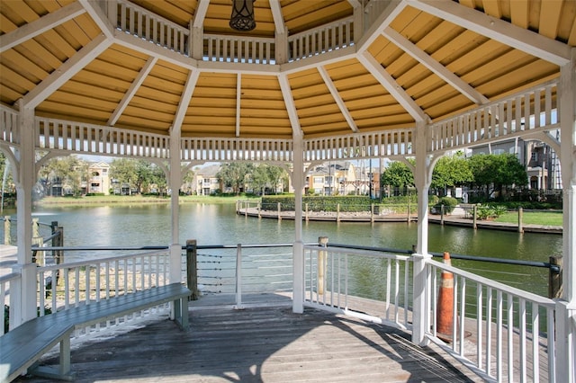 view of dock with a water view