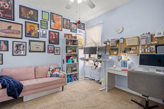 12824 Penshurst Ln, Windermere, FL 34786 - carpeted office space featuring a textured ceiling, a ceiling fan, and baseboards
