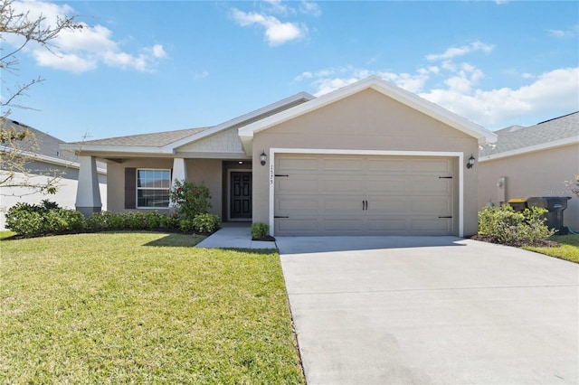 1575 Eucalyptus Way, Davenport, FL 33837 - ranch-style house with a garage, concrete driveway, stucco siding, and a front lawn