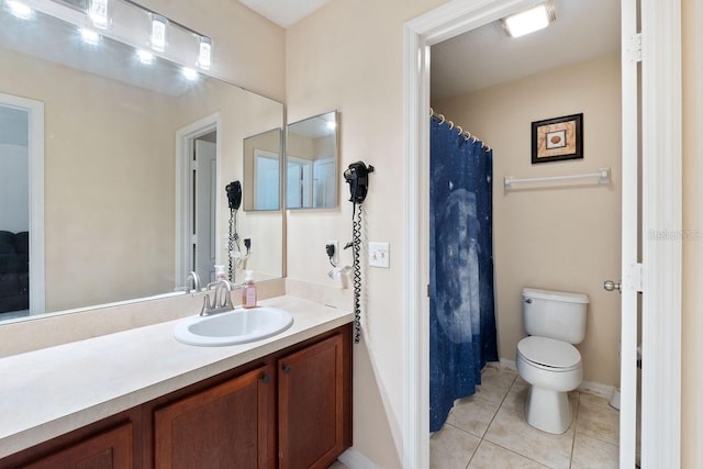 bathroom featuring toilet, tile patterned flooring, and vanity