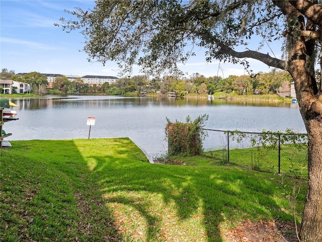 property view of water with fence