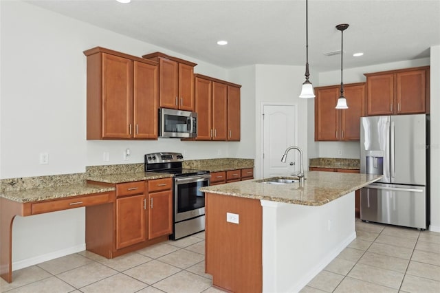 1893 Rafton Rd, Apopka, FL 32703 - kitchen featuring light stone countertops, appliances with stainless steel finishes, a sink, and light tile patterned flooring