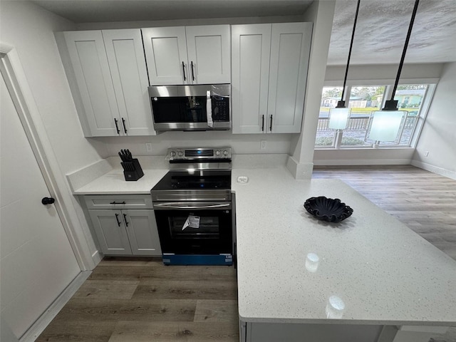 kitchen featuring baseboards, appliances with stainless steel finishes, and wood finished floors