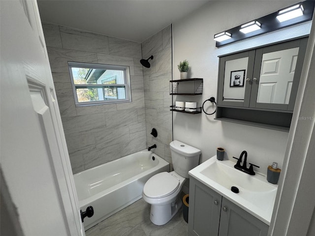 full bathroom with bathing tub / shower combination, vanity, and toilet