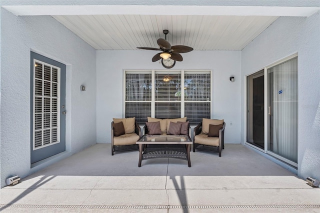 view of patio / terrace featuring an outdoor hangout area and a ceiling fan