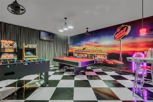 recreation room featuring tile patterned floors