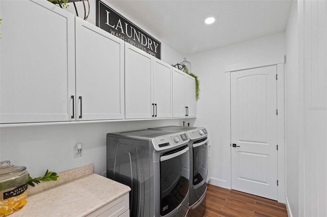 5500 State Road 33, Clermont, FL 34714 - washroom featuring cabinet space, baseboards, washer and clothes dryer, dark wood finished floors, and recessed lighting