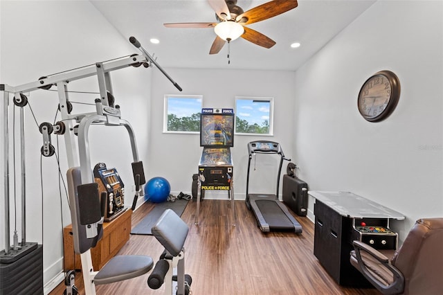 5500 State Road 33, Clermont, FL 34714 - exercise area with recessed lighting, wood finished floors, a ceiling fan, and baseboards