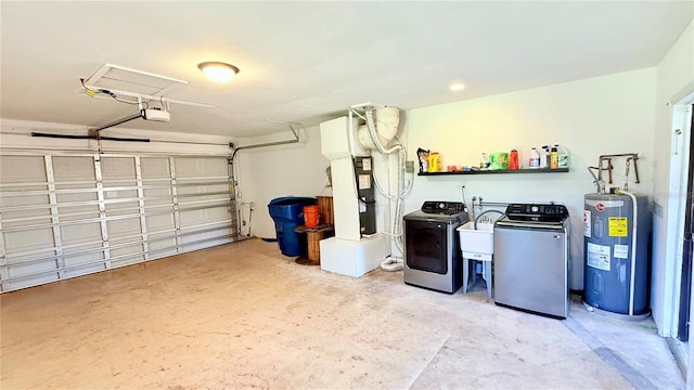 1420 Continental Dr, Daytona Beach, FL 32117 - garage with water heater, separate washer and dryer, a sink, a garage door opener, and heating unit