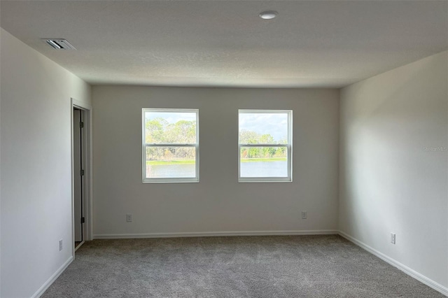 carpeted empty room featuring visible vents, plenty of natural light, and baseboards