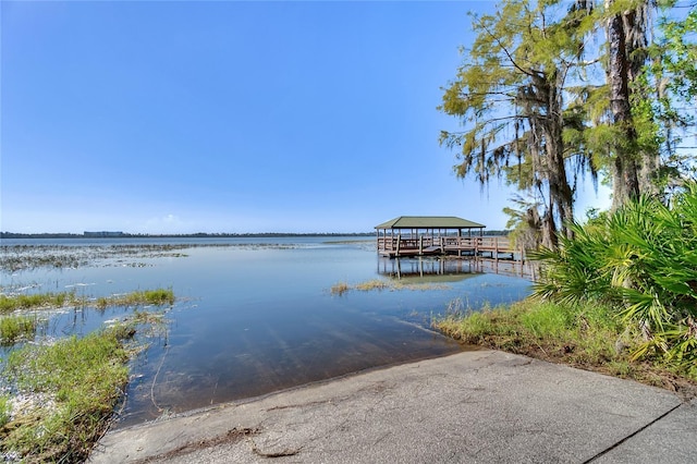 dock area with a water view