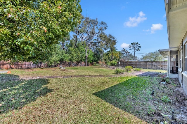 view of yard with a fenced backyard