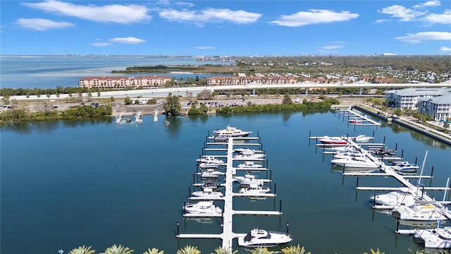 aerial view with a water view