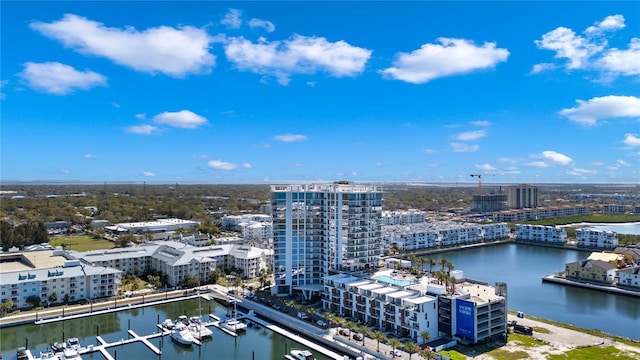 bird's eye view featuring a view of city and a water view