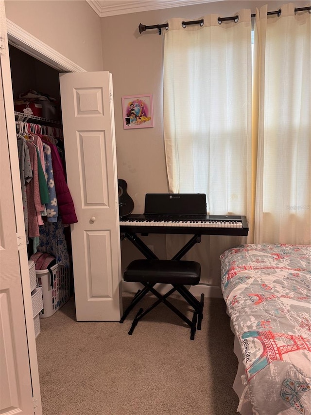 carpeted bedroom with a closet