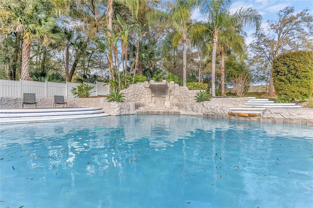 view of swimming pool featuring a fenced backyard and a fenced in pool