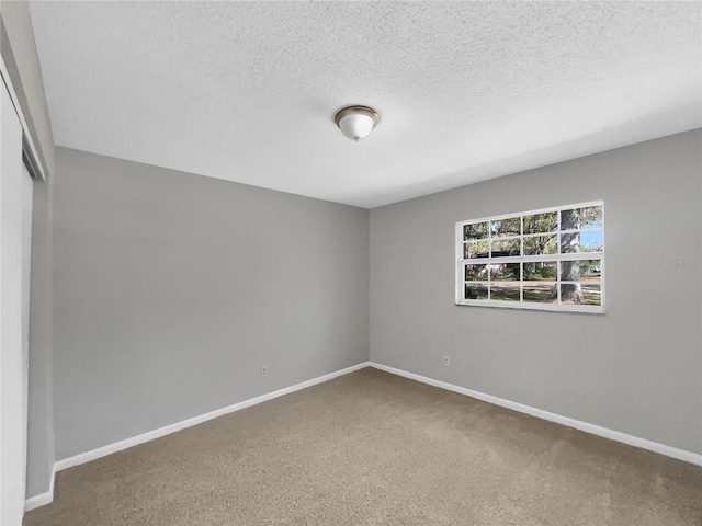 spare room with carpet, baseboards, and a textured ceiling